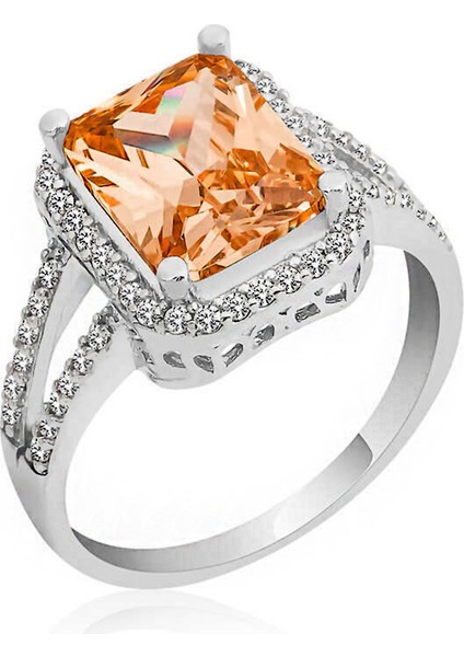 Kadın Baget Taşlı Gümüş Tektaş Yüzük