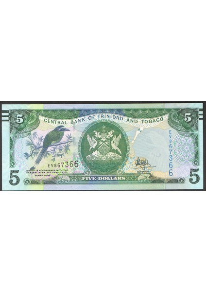 TRİNAND AND TOBAGO 5 DOLAR 2006, P#47c, ÇİL, ESKİ YABANCI KAĞIT PARA