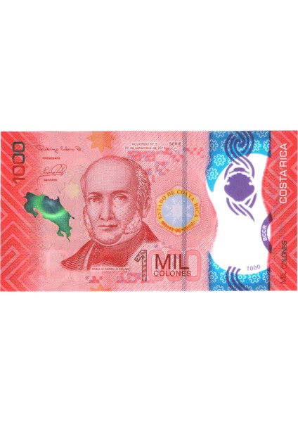 KOSTA RİKA 1000 COLONES 2019 POLYMER, P#280a, ÇİL, ESKİ YABANCI KAĞIT PARA