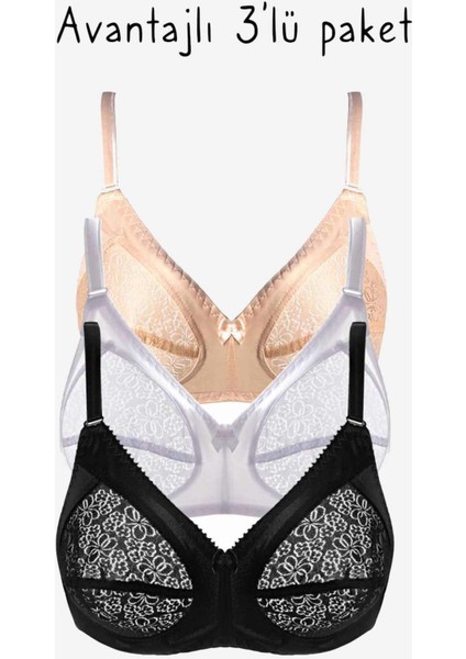 Kadın Sütyen Dantelli Ayarlanabilir Askılı 3lü Paket %80 Polyester