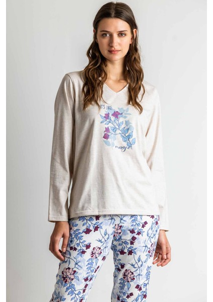 56183 Bej Pijama Takımı