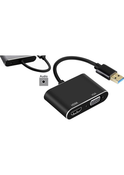 4933 USB 3.0 To HDMI VGA 3.5mm 1080P Monitör Genişletici Çevirici Dönüştürücü Adaptör