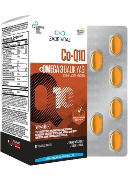 Koenzim Q10 ve Omega3 Balık Yağı Içeren Takviye Edici Gıda 30 Yumuşak Kapsül