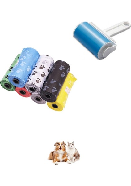 2li Set Kedi Köpek Kaka Poşeti Dışkı Poşeti 4 Rulo ve Yıkanabilir Tüy ve Toz Toplama Rulosu Yeni Nesil