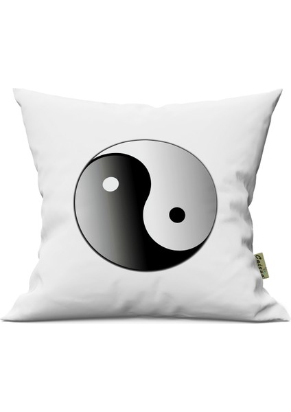 Ying Yang Desenli Çift Yön Dijital Baskılı Içi Dolgulu Dekoratif Yastık Kırlent 36X36 Cm