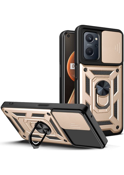 Oppo Realme 9i Için Kaydırmalı Kamera Kapaklı ve Halka Tutucu Standlı Sağlam Zırh Koruma Çantası Kılıf (Yurt Dışından)