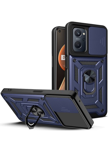 Oppo Realme 9i Için Kaydırmalı Kamera Kapaklı ve Halka Tutucu Standlı Sağlam Zırh Koruma Çantası Kılıf (Yurt Dışından)