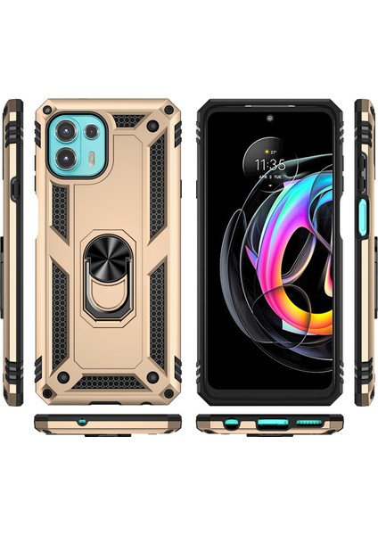 Motorola Edge 20 Lite Için Çift Katmanlı I Kapaklı Yüzüklü Arkası Standlı Kılıf (Yurt Dışından)