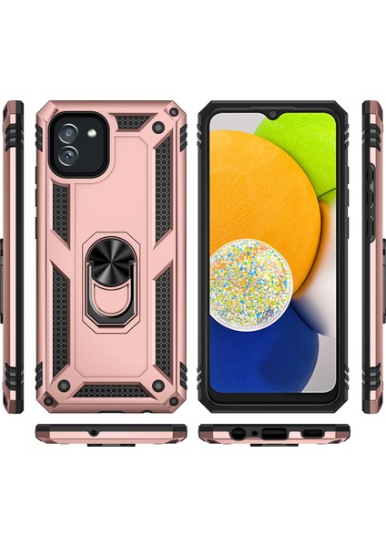 Samsung Galaxy A03 Için Çift Katmanlı I Kapaklı Yüzüklü Arkası Standlı Kılıf (Yurt Dışından)
