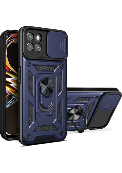 Oppo Realme 8i Için Kaydırmalı Kamera Kapaklı ve Halka Tutucu Standlı Sağlam Zırh Koruma Çantası Kılıf (Yurt Dışından)