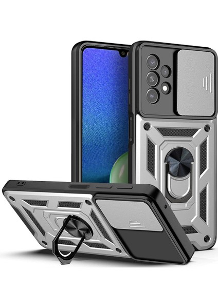 Samsung Galaxy A13 4g Için Kaydırmalı Kamera Kapaklı ve Halka Tutucu Standlı Sağlam Zırh Koruma Çantası Kılıf (Yurt Dışından)