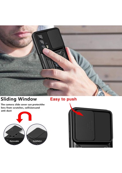 Motorola Edge 20 Pro Için Kaydırmalı Kamera Kapaklı ve Halka Tutucu Standlı Sağlam Zırh Koruma Çantası Kılıf (Yurt Dışından) fiyatları