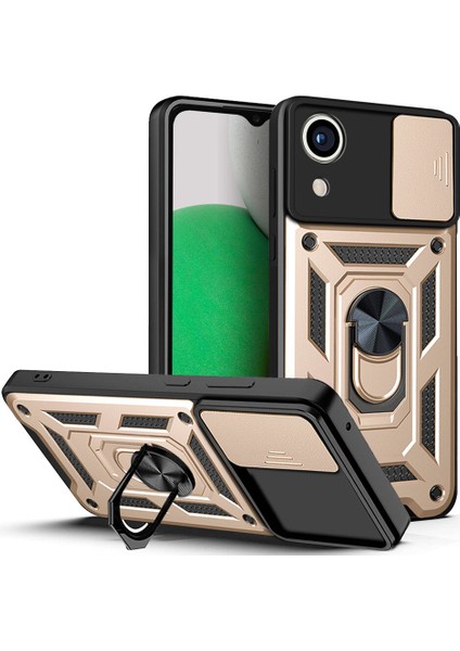 Samsung Galaxy A03 Core Için Kaydırmalı Kamera Kapaklı ve Halka Tutucu Standlı Sağlam Zırh Koruma Çantası Kılıf (Yurt Dışından)