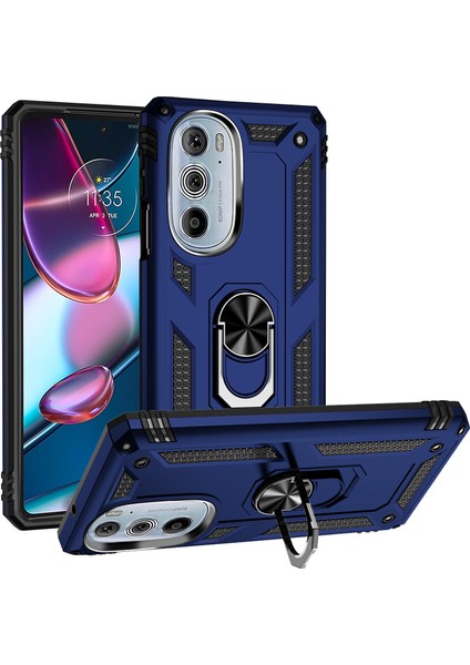 Motorola Edge 30 Pro Için Çift Katmanlı I Kapaklı Yüzüklü Arkası Standlı Kılıf (Yurt Dışından)