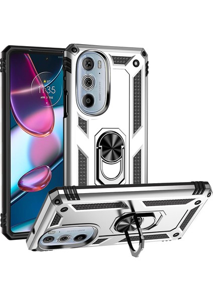 Motorola Edge 30 Pro Için Çift Katmanlı I Kapaklı Yüzüklü Arkası Standlı Kılıf (Yurt Dışından)