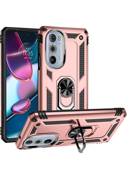 Motorola Edge 30 Pro Için Çift Katmanlı I Kapaklı Yüzüklü Arkası Standlı Kılıf (Yurt Dışından)