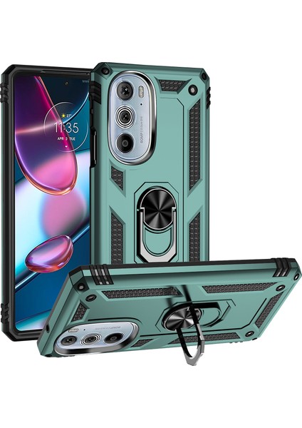 Motorola Edge 30 Pro Için Çift Katmanlı I Kapaklı Yüzüklü Arkası Standlı Kılıf (Yurt Dışından)