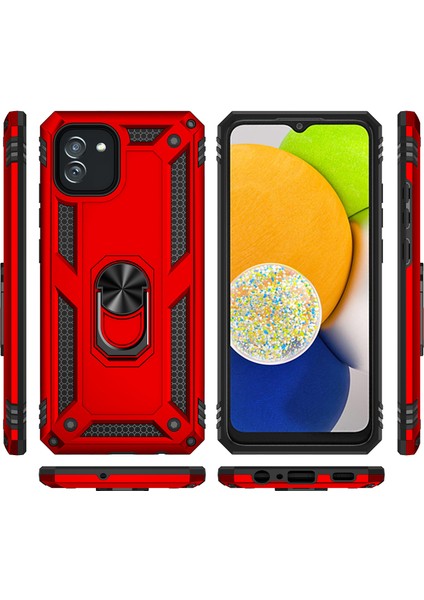 Samsung Galaxy A03 Için Çift Katmanlı I Kapaklı Yüzüklü Arkası Standlı Kılıf (Yurt Dışından) fiyatları