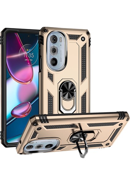 Motorola Edge 30 Pro Için Çift Katmanlı I Kapaklı Yüzüklü Arkası Standlı Kılıf (Yurt Dışından)