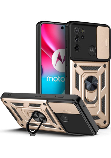 Motorola Moto G60S Için Kaydırmalı Kamera Kapaklı ve Halka Tutucu Standlı Sağlam Zırh Koruma Çantası Kılıf (Yurt Dışından)