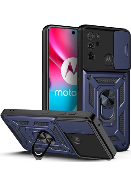 Motorola Moto G60S Için Kaydırmalı Kamera Kapaklı ve Halka Tutucu Standlı Sağlam Zırh Koruma Çantası Kılıf (Yurt Dışından)