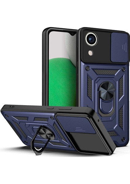 Samsung Galaxy A03 Core Için Kaydırmalı Kamera Kapaklı ve Halka Tutucu Standlı Sağlam Zırh Koruma Çantası Kılıf (Yurt Dışından)