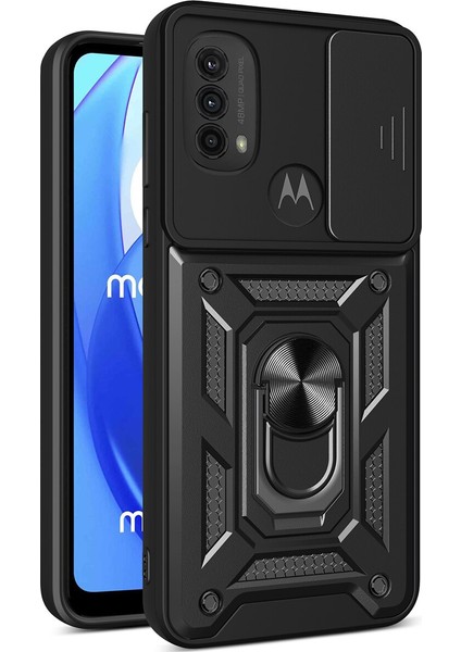 Motorola Moto G Power Için Kaydırmalı Kamera Kapaklı ve Halka Tutucu Standlı Sağlam Zırh Koruma Çantası Kılıf (Yurt Dışından)