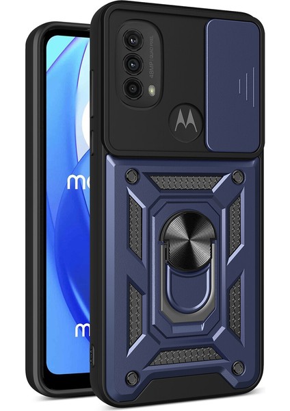 Motorola Moto G Power Için Kaydırmalı Kamera Kapaklı ve Halka Tutucu Standlı Sağlam Zırh Koruma Çantası Kılıf (Yurt Dışından)