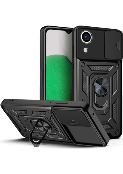 Samsung Galaxy A03 Core Için Kaydırmalı Kamera Kapaklı ve Halka Tutucu Standlı Sağlam Zırh Koruma Çantası Kılıf (Yurt Dışından)