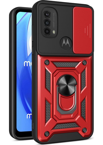 Motorola Moto G Power Için Kaydırmalı Kamera Kapaklı ve Halka Tutucu Standlı Sağlam Zırh Koruma Çantası Kılıf (Yurt Dışından)
