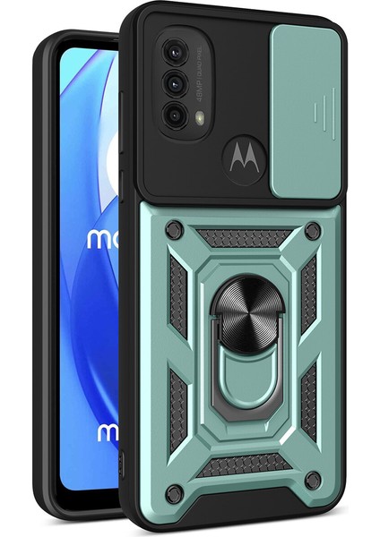 Motorola Moto G Power Için Kaydırmalı Kamera Kapaklı ve Halka Tutucu Standlı Sağlam Zırh Koruma Çantası Kılıf (Yurt Dışından)