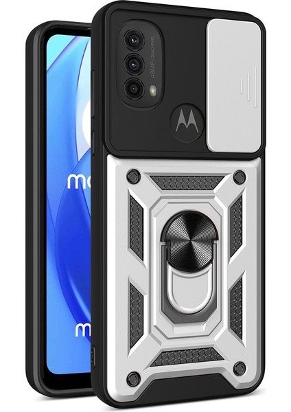Motorola Moto G Power Için Kaydırmalı Kamera Kapaklı ve Halka Tutucu Standlı Sağlam Zırh Koruma Çantası Kılıf (Yurt Dışından)