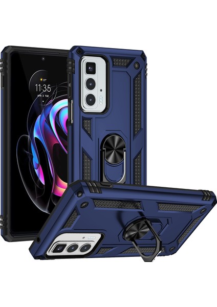 Motorola Edge 20 Pro Için Çift Katmanlı I Kapaklı Yüzüklü Arkası Standlı Kılıf (Yurt Dışından)