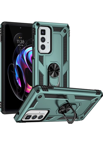 Motorola Edge 20 Pro Için Çift Katmanlı I Kapaklı Yüzüklü Arkası Standlı Kılıf (Yurt Dışından)