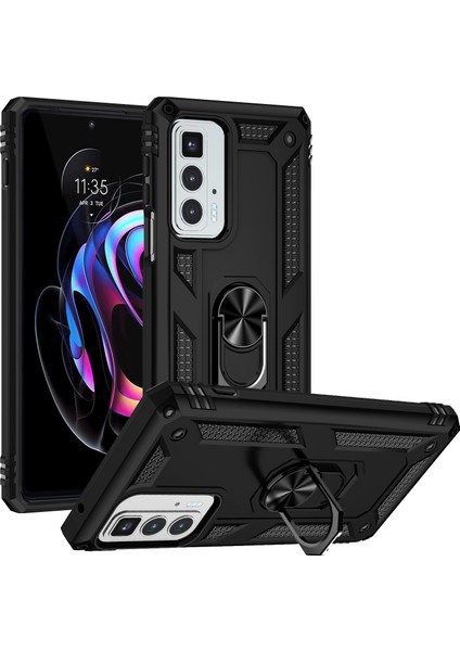Motorola Edge 20 Pro Için Çift Katmanlı I Kapaklı Yüzüklü Arkası Standlı Kılıf (Yurt Dışından)