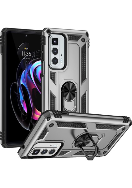 Motorola Edge 20 Pro Için Çift Katmanlı I Kapaklı Yüzüklü Arkası Standlı Kılıf (Yurt Dışından)
