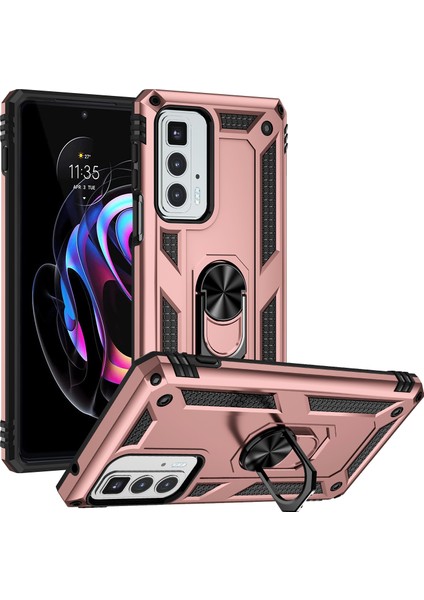 Motorola Edge 20 Pro Için Çift Katmanlı I Kapaklı Yüzüklü Arkası Standlı Kılıf (Yurt Dışından)