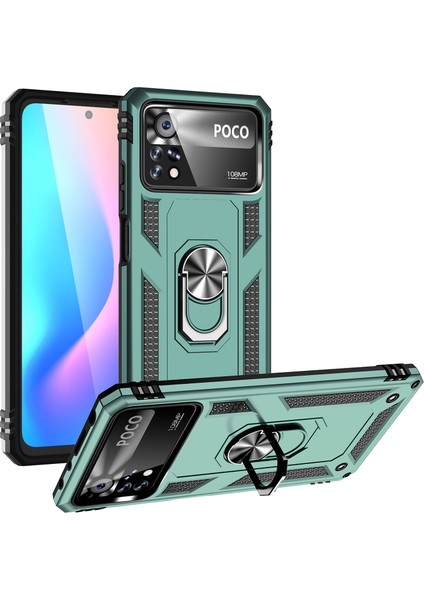 Xiaomi Poco X4 Pro 5g Için Çift Katmanlı I Kapaklı Yüzüklü Arkası Standlı Kılıf (Yurt Dışından)