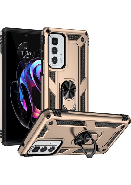 Motorola Edge 20 Pro Için Çift Katmanlı I Kapaklı Yüzüklü Arkası Standlı Kılıf (Yurt Dışından)