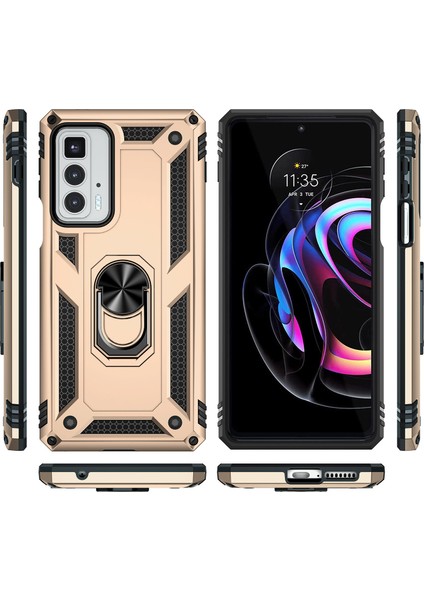 Motorola Edge 20 Pro Için Çift Katmanlı I Kapaklı Yüzüklü Arkası Standlı Kılıf (Yurt Dışından) fiyatları