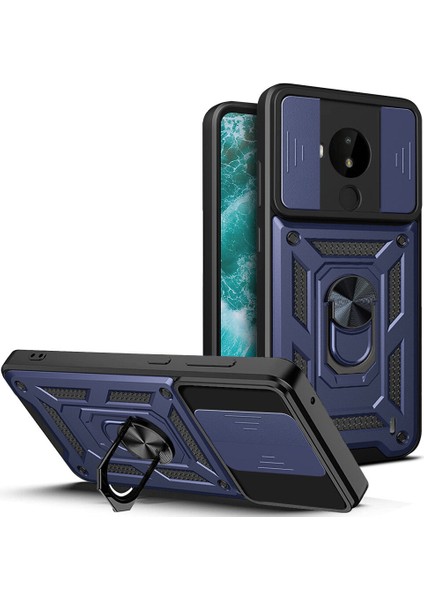 Nokia C30 Için Kaydırmalı Kamera Kapaklı ve Halka Tutucu Standlı Sağlam Zırh Koruma Çantası Kılıf (Yurt Dışından)