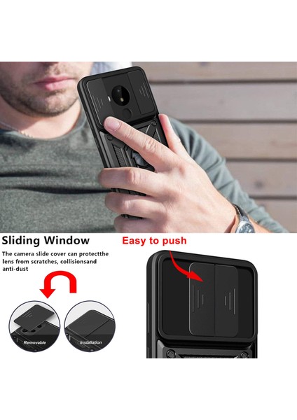 Nokia C30 Için Kaydırmalı Kamera Kapaklı ve Halka Tutucu Standlı Sağlam Zırh Koruma Çantası Kılıf (Yurt Dışından) fiyatları