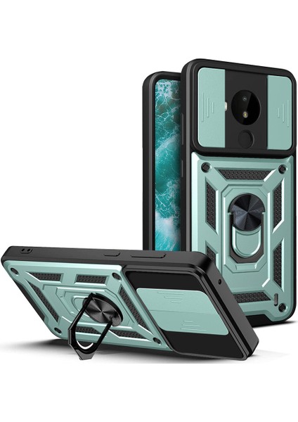 Nokia C30 Için Kaydırmalı Kamera Kapaklı ve Halka Tutucu Standlı Sağlam Zırh Koruma Çantası Kılıf (Yurt Dışından)