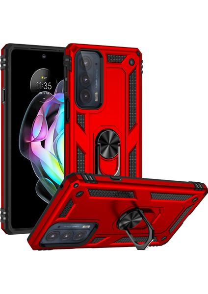 Motorola Edge 20 Için Çift Katmanlı I Kapaklı Yüzüklü Arkası Standlı Kılıf (Yurt Dışından)