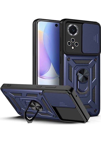 Huawei Nova 9 Için Kaydırmalı Kamera Kapaklı ve Halka Tutucu Standlı Sağlam Zırh Koruma Çantası Kılıf (Yurt Dışından)
