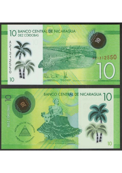 Nikaragua 10 Cordobas 2014 "çil" Polymer ", Eski Yabancı Kağıt Para