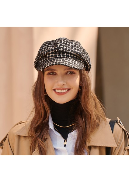 Ördek Şapka Kadın Sonbahar ve Kış Yeni Moda Moda Şapka Mizaç Ingiliz Retro Ekose Klasik Küçük Koku Sekizgen Şapka (Yurt Dışından) fiyatları