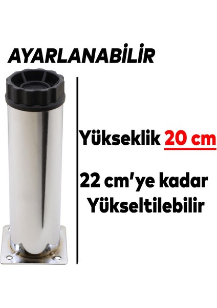 Mobilya Kanepe Baza Koltuk Metal Destek Ayağı Ayarlanabilir Krom Ayak 20 cm