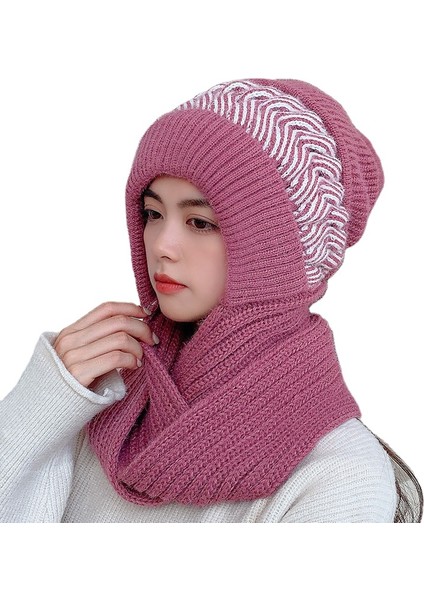 Şapka Kadın Kış Kore Yün Şapka Atkı Sonbahar ve Kış Kapüşonlu Sevimli Ebeveyn-Çocuk Örme Şapka (Yurt Dışından)