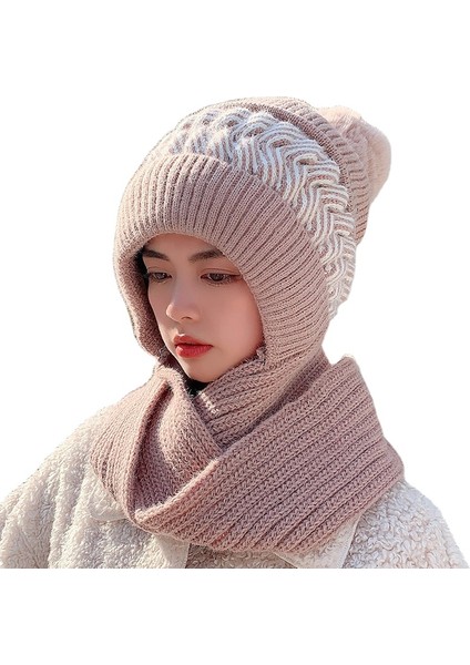 Şapka Kadın Kış Kore Yün Şapka Atkı Sonbahar ve Kış Kapüşonlu Sevimli Ebeveyn-Çocuk Örme Şapka (Yurt Dışından)